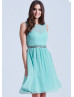 Blue Chiffon Slit Back Short Prom Dress
